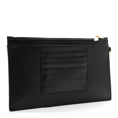 Saint Laurent Grain De Poudre Chevron Monogram Large Bill Pouch Black 3 of 8
