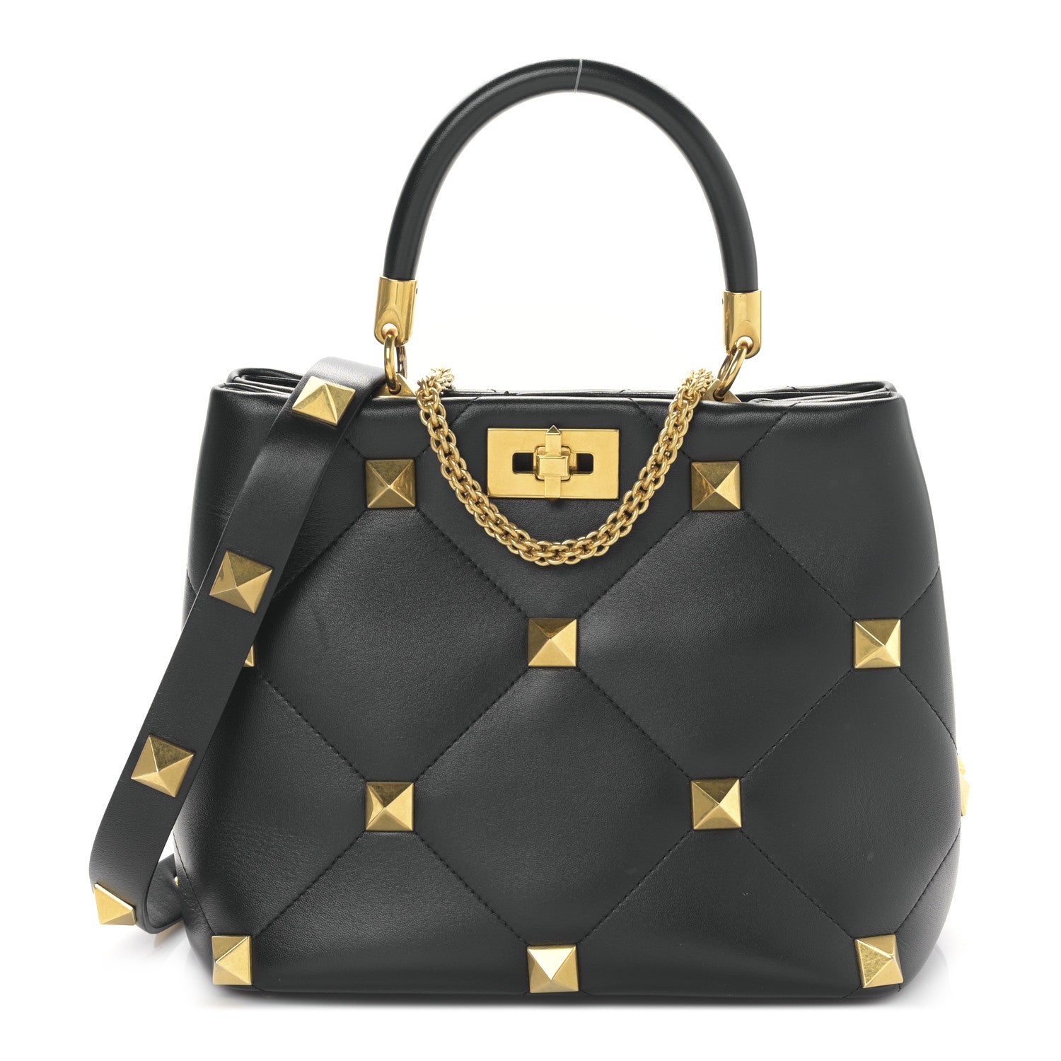 Valentino Garavani Nappa Roman Stud The Handle Bag Black 1 of 8