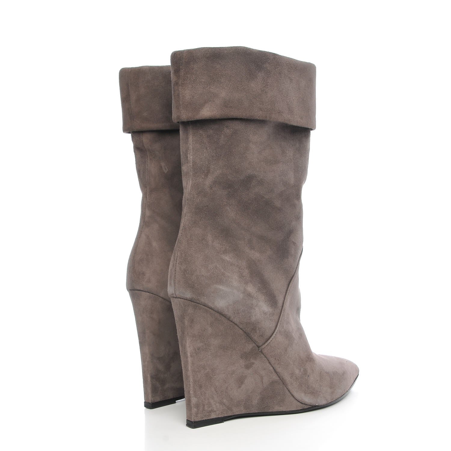 Saint Laurent Suede Mid Calf Wedge Boots 37 Grey 4 of 8