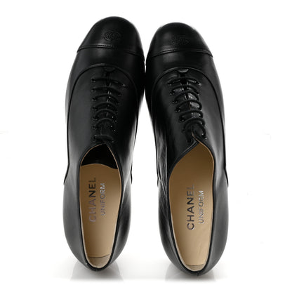 Chanel Smooth Lambskin Lace Up Shoes 39.5 Black 2 of 9