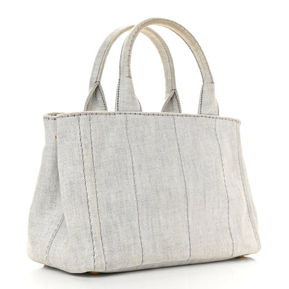 Prada Denim Small Logo Tote Bianco 2 of 9