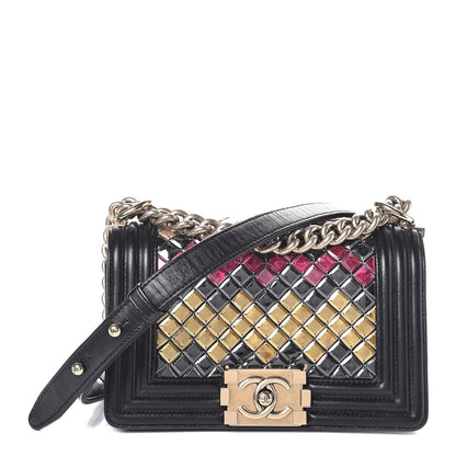 Chanel Lambskin Tile Embroidered Small Brasserie Mosaic Boy Flap Black Multicolor 1 of 7