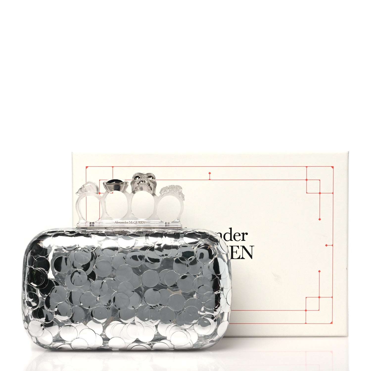 Alexander McQueen Plexi Mirror Sequin Skull Four Ring Clutch Silver 9 of 9