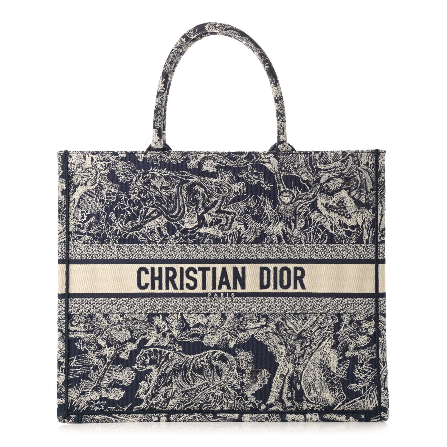 Christian Dior Canvas Embroidered Large Dioriviera Toile De Jouy Reverse Book Tote Blue 1 of 11
