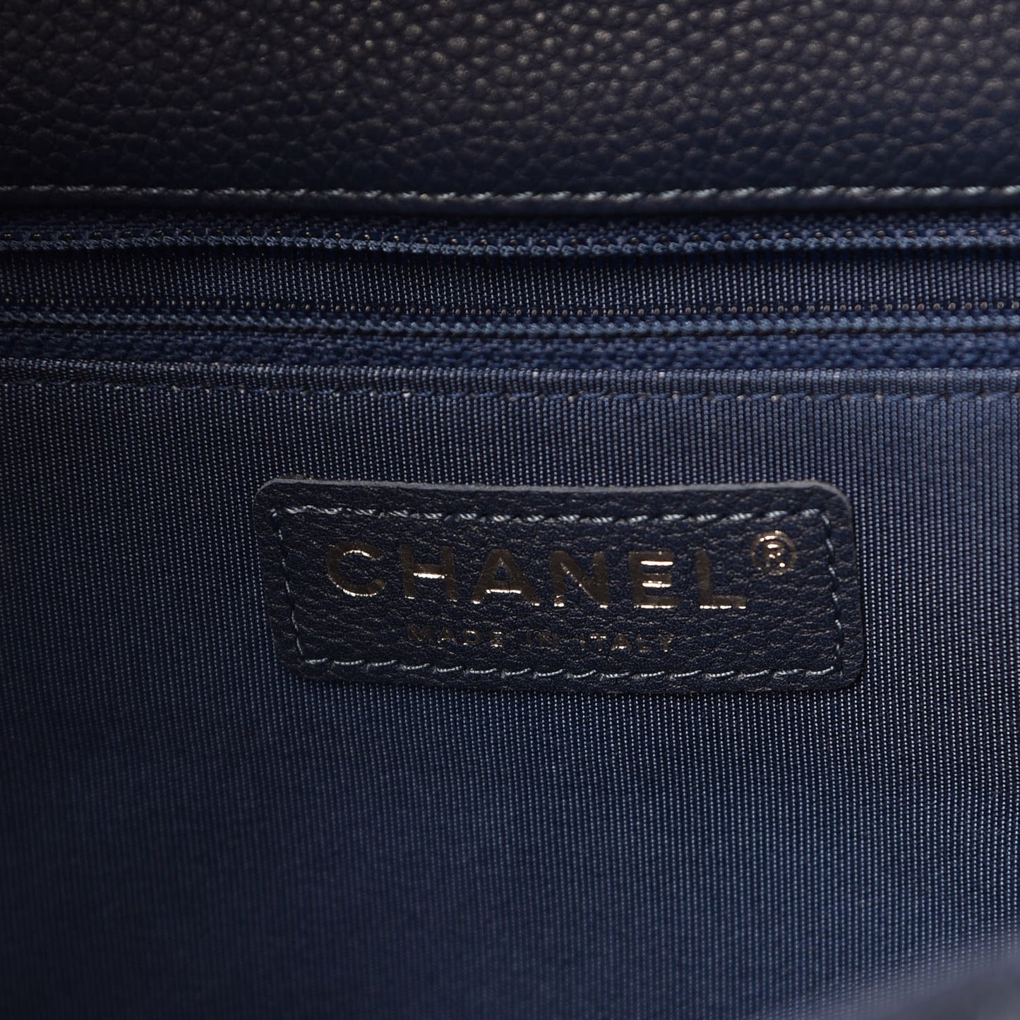 Caviar Chevron Quilted Large Puffy CC Flap Navy