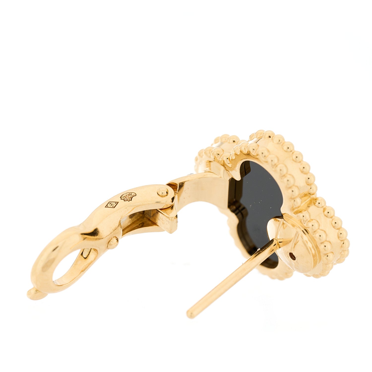 Van Cleef & Arpels 18K Yellow Gold Black Onyx Vintage Alhambra Earrings 5 of 6