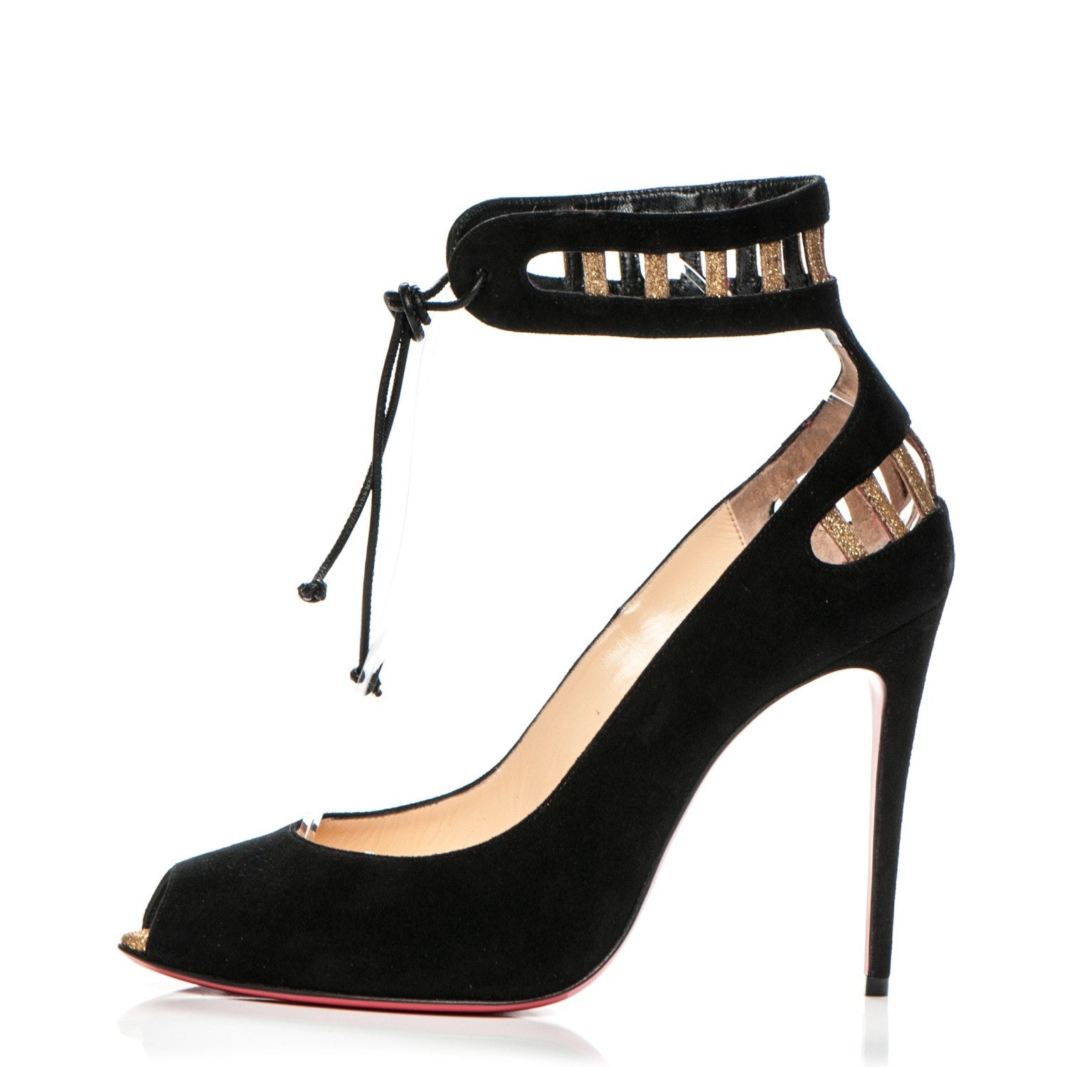 Christian Louboutin Suede Glitter Neotrente 100 Pumps 38 Black Gold 1 of 8