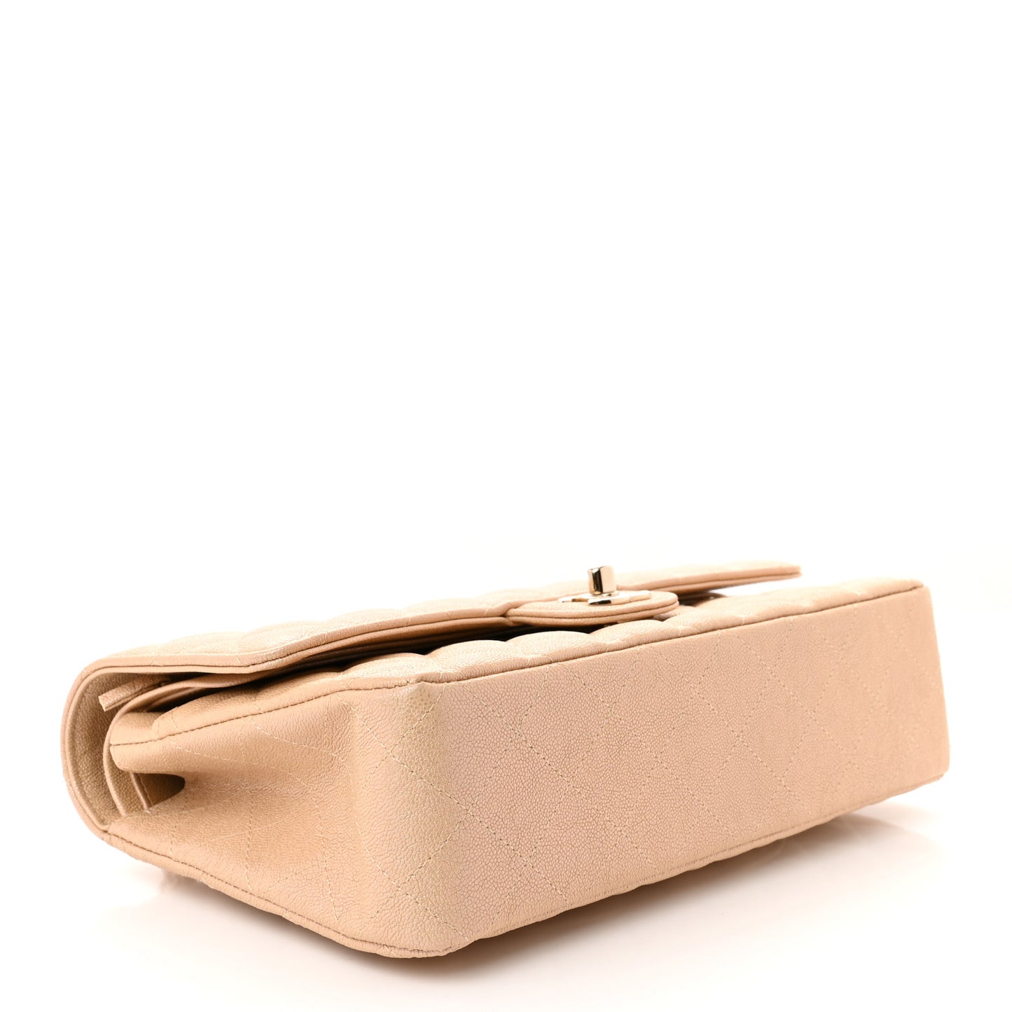 Iridescent Caviar Quilted Medium Double Flap Beige