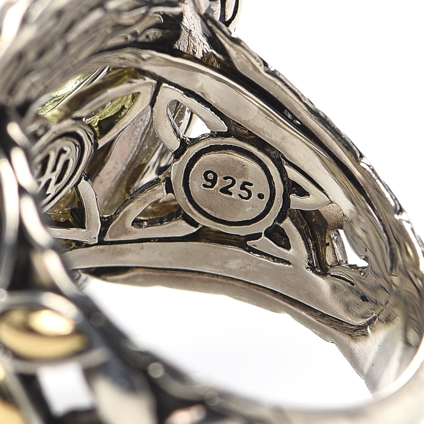 Sterling Silver 18K Yellow Gold Peridot Tsavorite Batu Kawung Ring 55 7.25