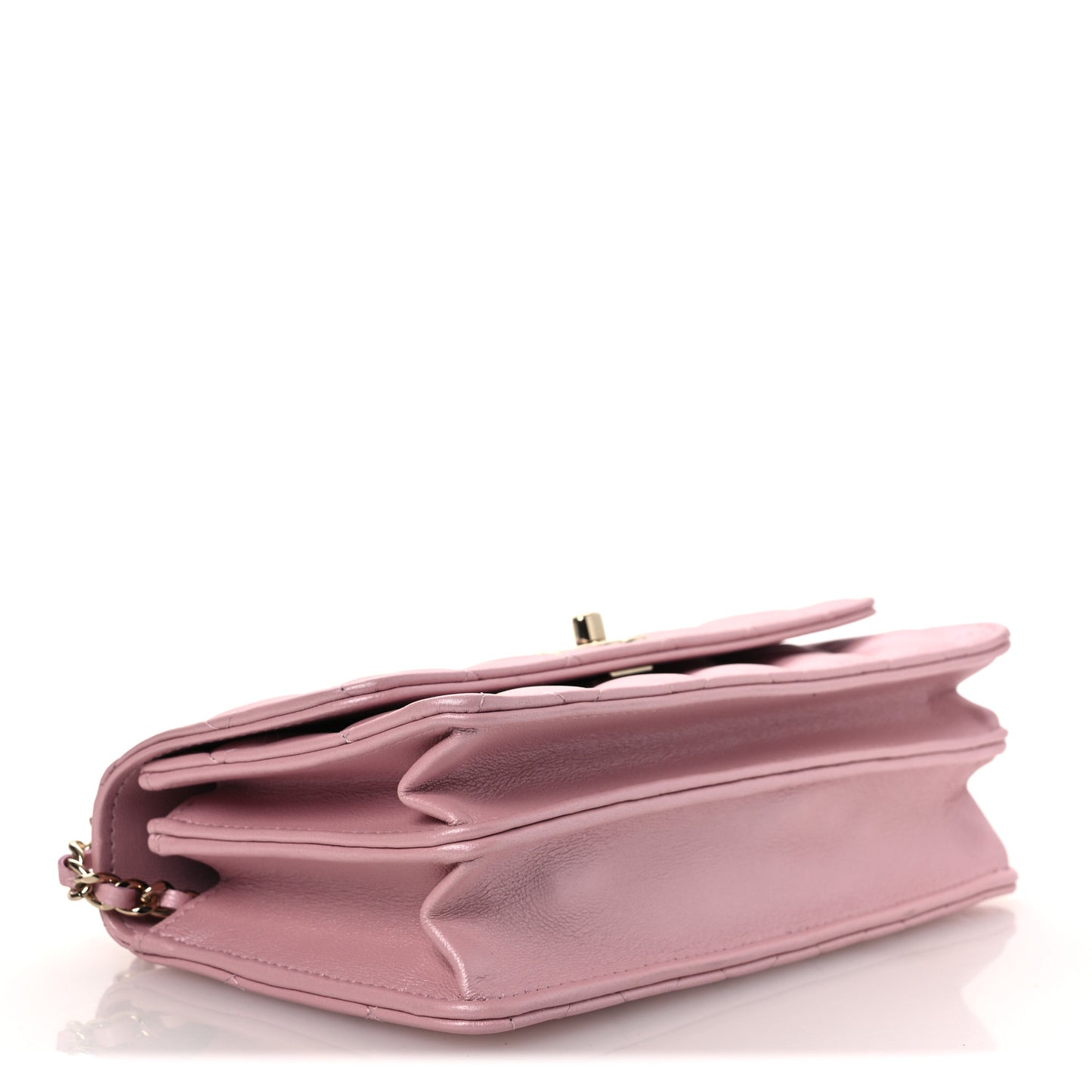 Pearly Lambskin Quilted Charms Wallet On Chain WOC Light Pink