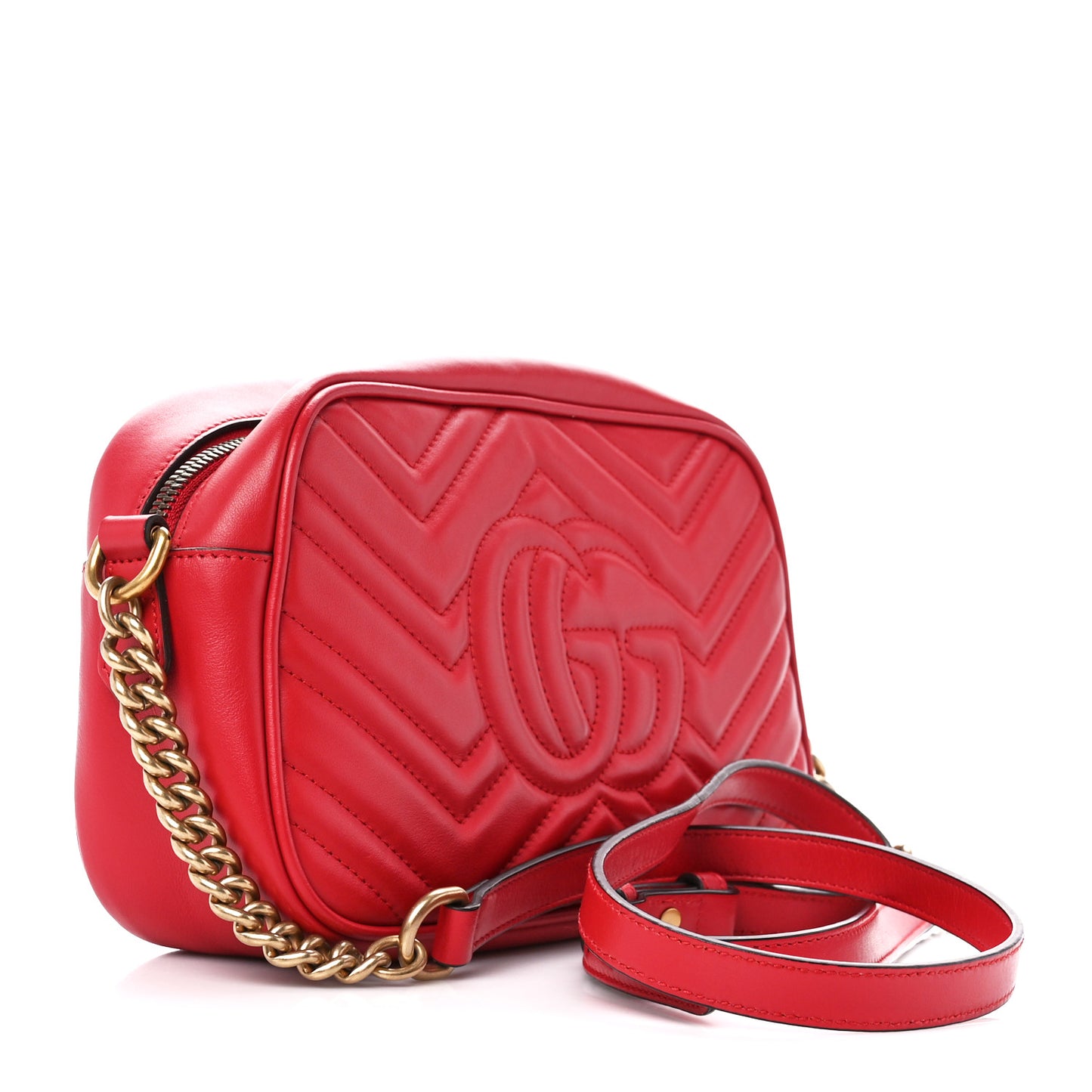 Calfskin Matelasse Small GG Marmont Chain Shoulder Bag Hibiscus Red