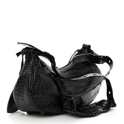 Balenciaga Extra Supple Calfskin Crocodile Embossed Monochrome Small Le Cagole Shoulder Bag Black 3 of 12