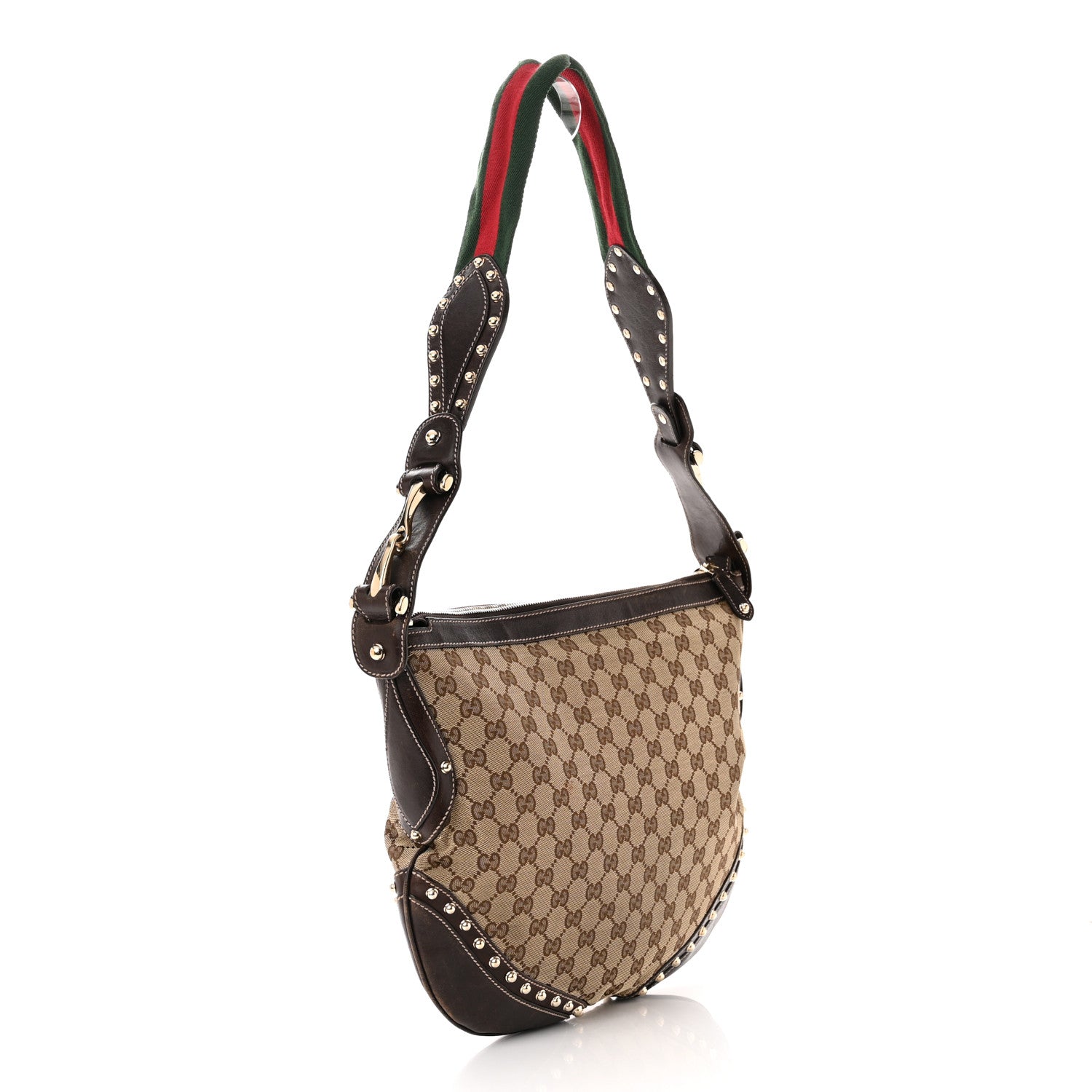 Gucci Monogram Web Studded Pelham Shoulder Bag Dark Brown 3 of 12