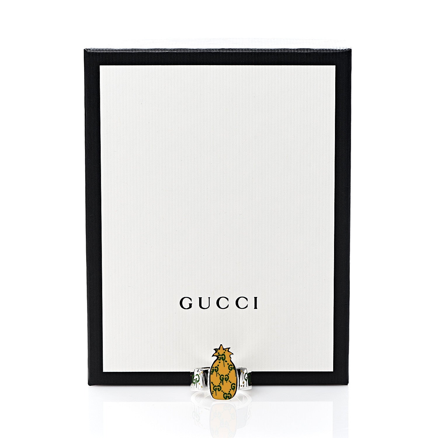 Gucci Sterling Silver Enamel GucciGhost Pineapple Ring 63 10.25 5 of 5
