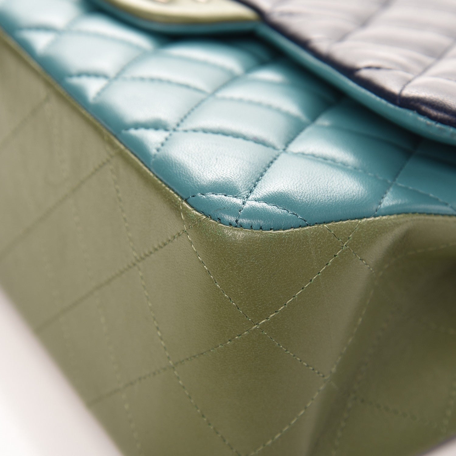 Chanel Lambskin Quilted Tri-Color Jumbo Double Flap Navy Blue Green 12 of 13