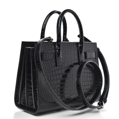 Saint Laurent Calfskin Crocodile Embossed Nano Sac De Jour Black 3 of 10