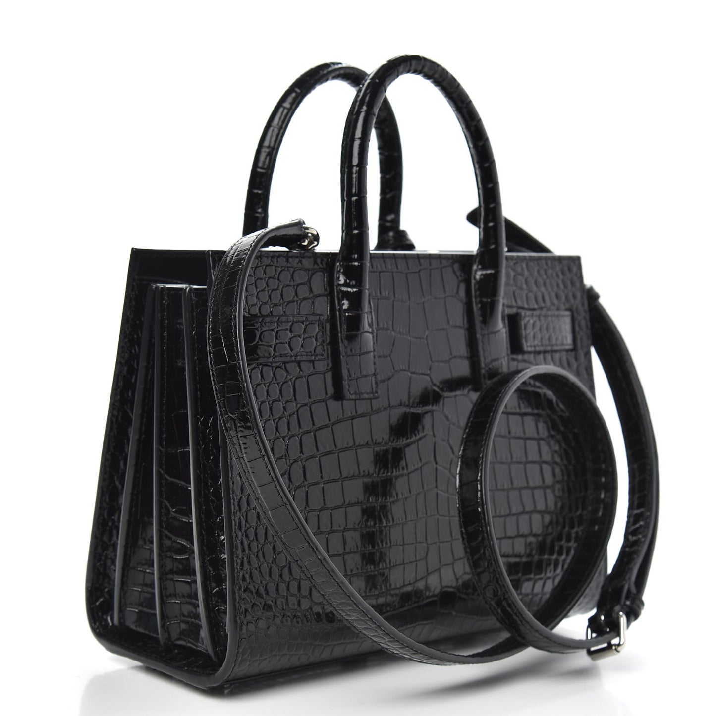 Calfskin Crocodile Embossed Nano Sac De Jour Black