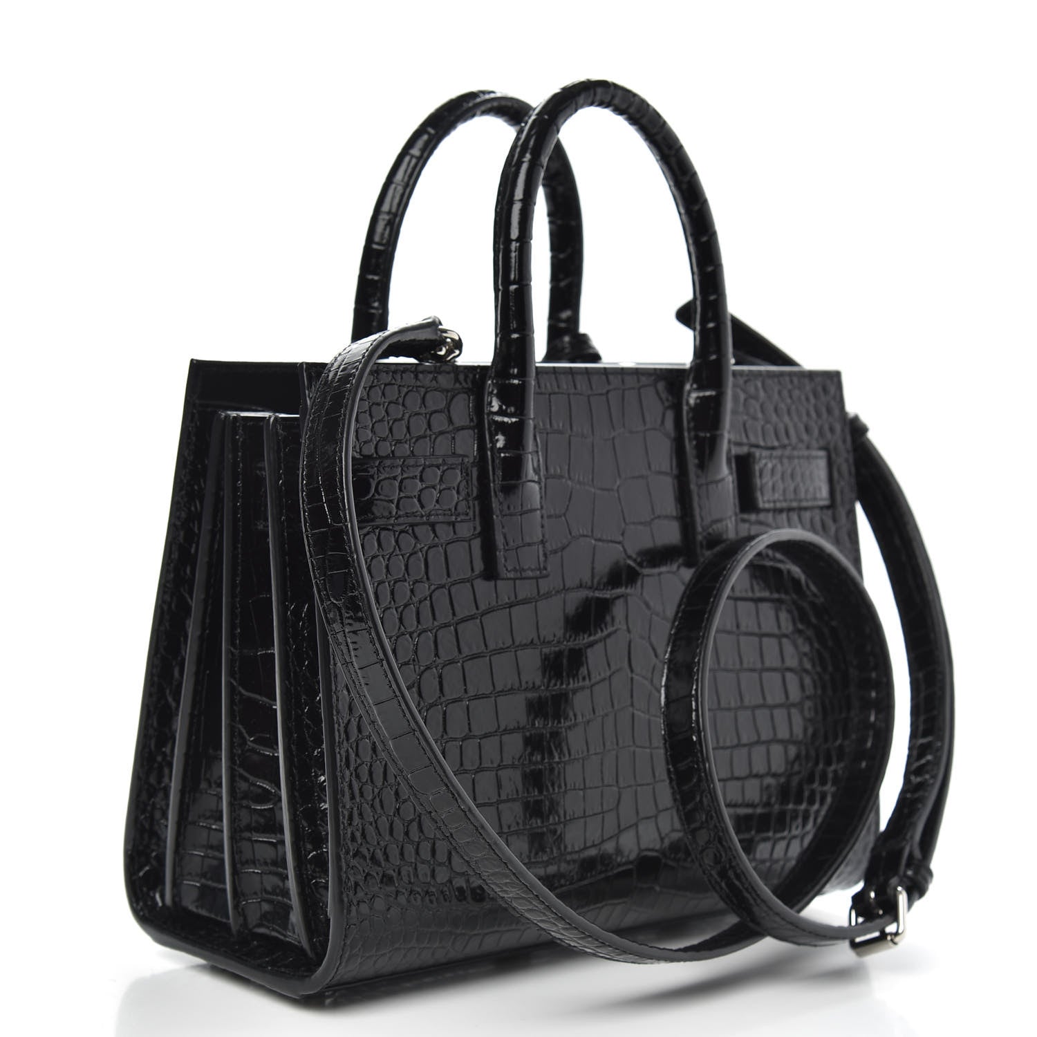 Saint Laurent Calfskin Crocodile Embossed Nano Sac De Jour Black 3 of 10