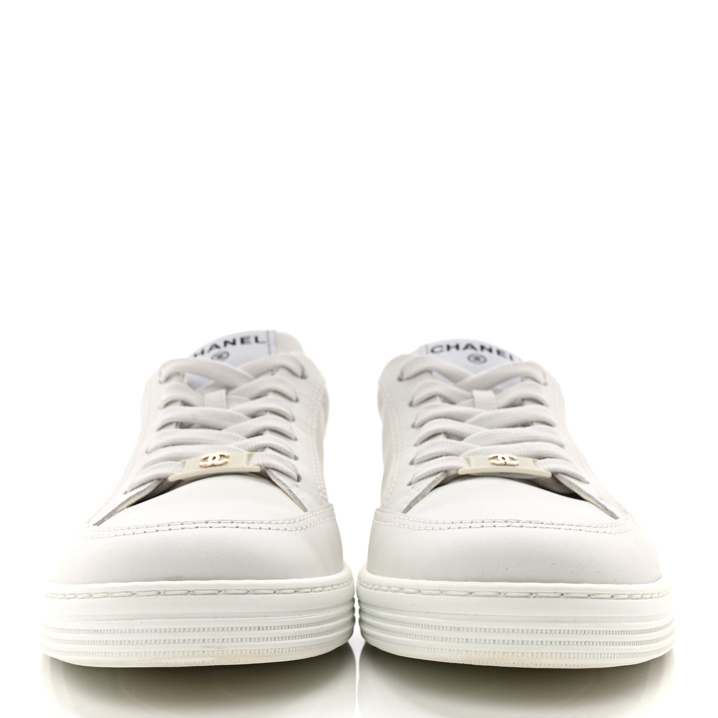 Calfskin Womens CC Logo Sneakers 39 White