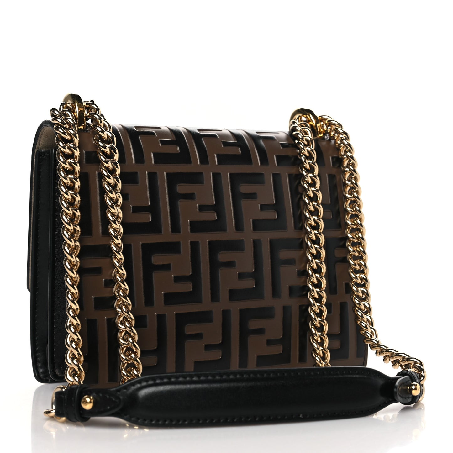 Vitello Liberty Bi-Color FF 1974 Embossed Small Kan U Shoulder Bag Maya Black