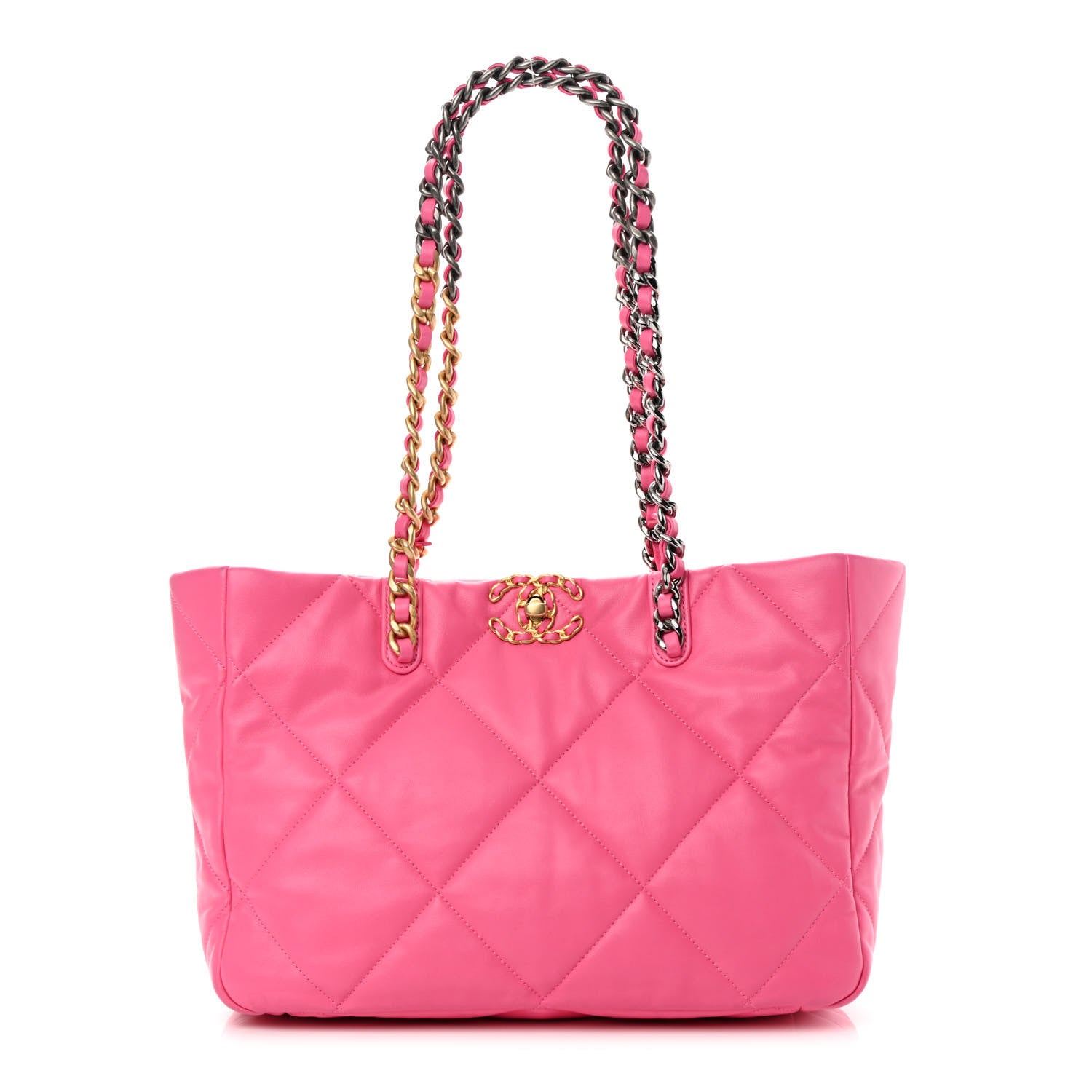 Chanel Lambskin Quilted Chanel 19 East West Shopping Bag Dark Pink 1 of 12