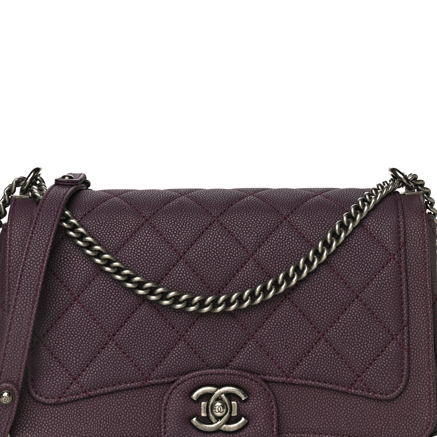 Chanel Washed Caviar Quilted Small Turn Around Ligne Flap Dark Purple 8 of 11