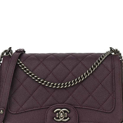 Chanel Washed Caviar Quilted Small Turn Around Ligne Flap Dark Purple 8 of 11