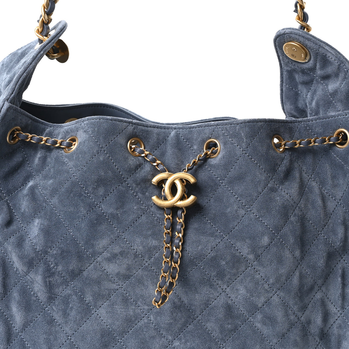 Suede Quilted Medium Chanel 25 Handbag Blue