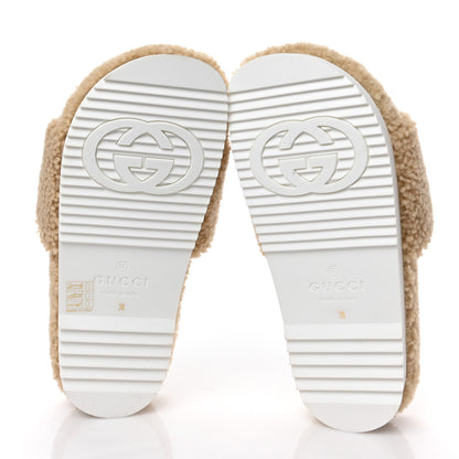 Gucci Shearling Womens Eileen Slide Sandals 38 Cocoa Butterscotch 5 of 7