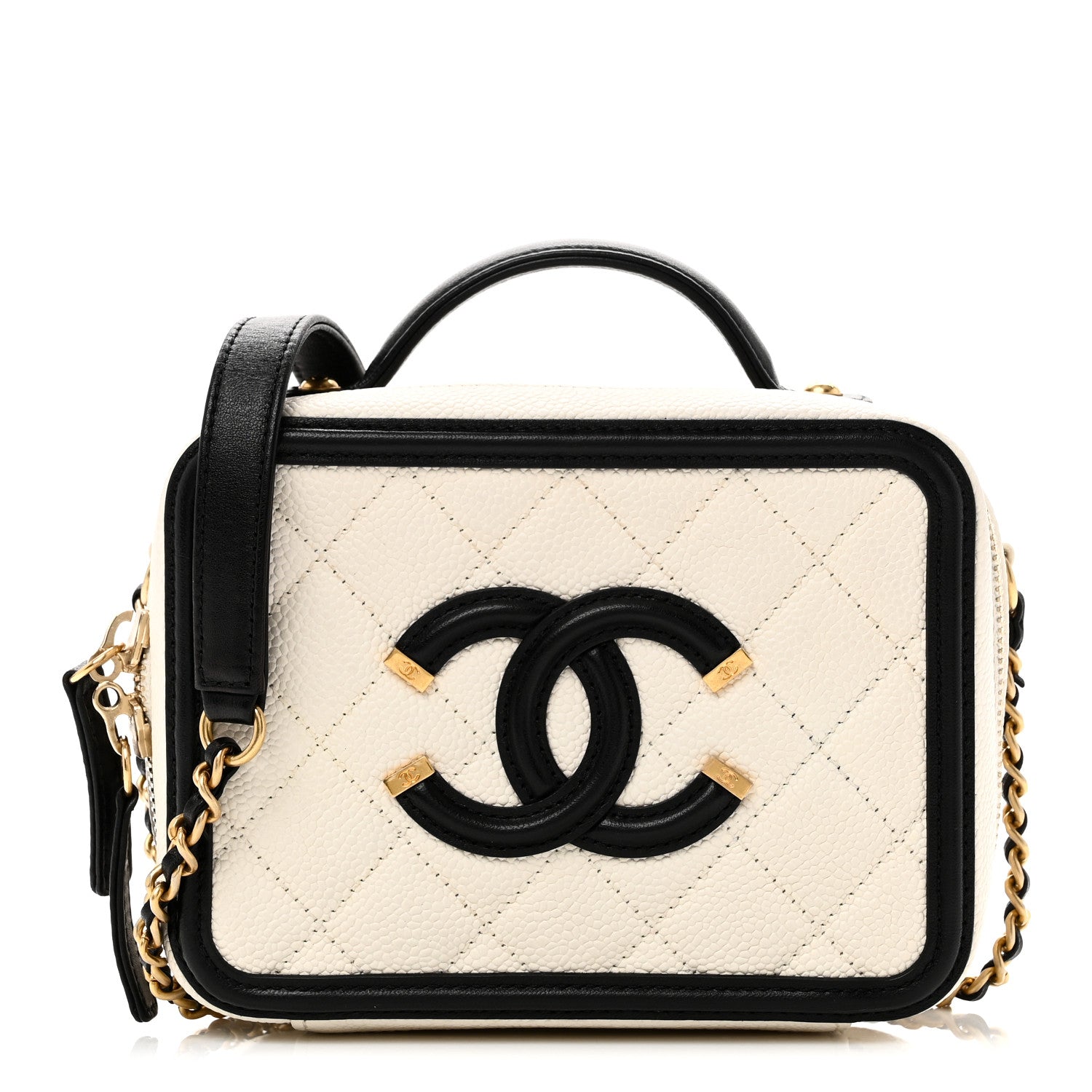 Chanel Caviar Quilted Small CC Filigree Vanity Case White Black 1 of 10