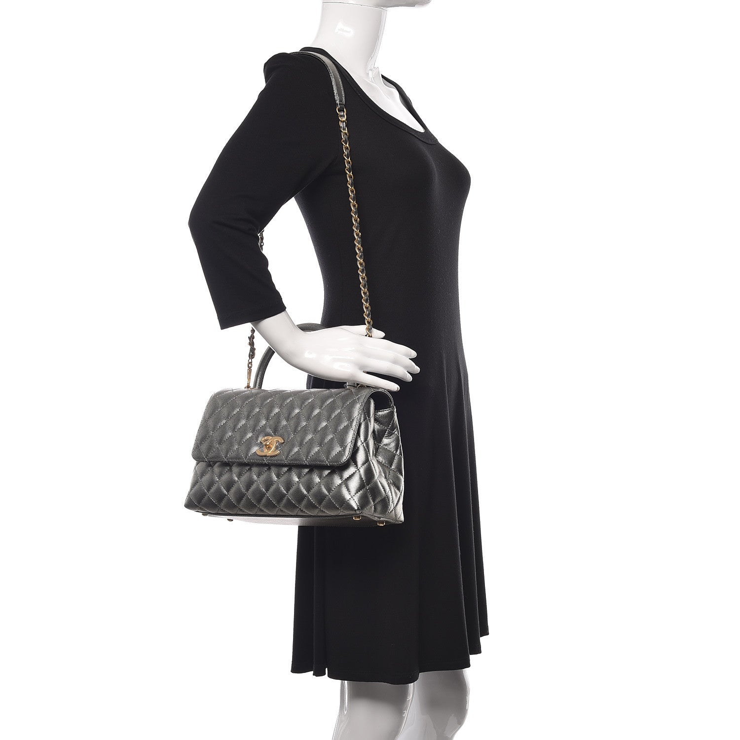 Chanel Metallic Caviar Quilted Small Coco Handle Flap Silver 2 of 14