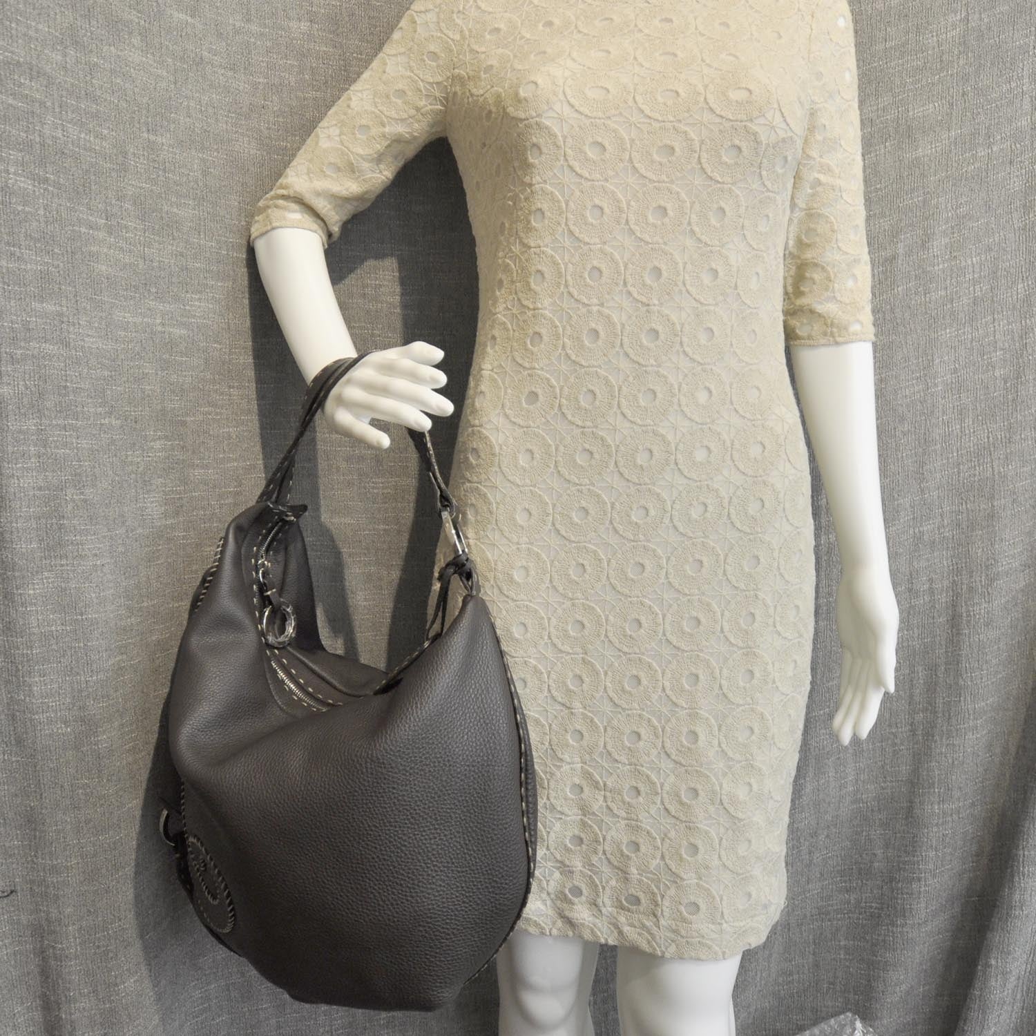 Fendi Calfskin Romano Selleria Biga Hobo Dark Brown 4 of 10