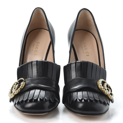Gucci Malaga Kid Pearly GG Marmont Fringe 105mm Loafer Pumps 35 Black 2 of 10
