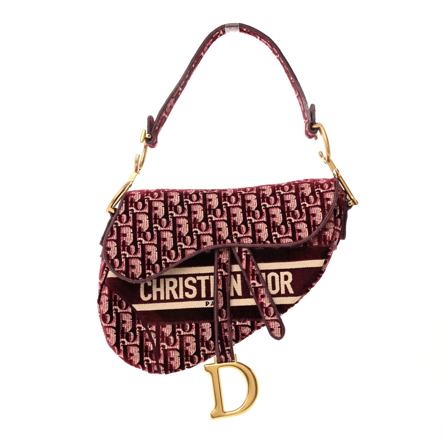 Christian Dior Velvet Oblique Saddle Bag Burgundy 1 of 10