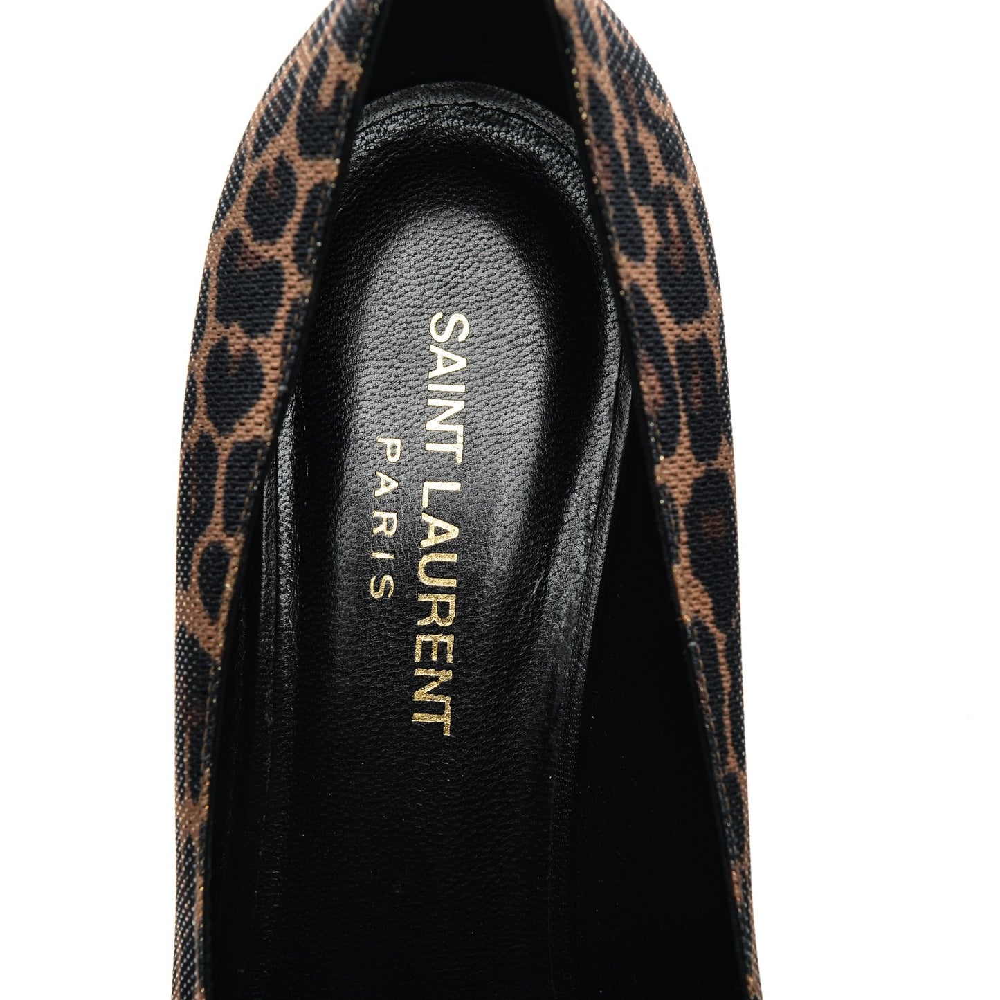 Leopard Lame Double Cat Pumps 39 Gold