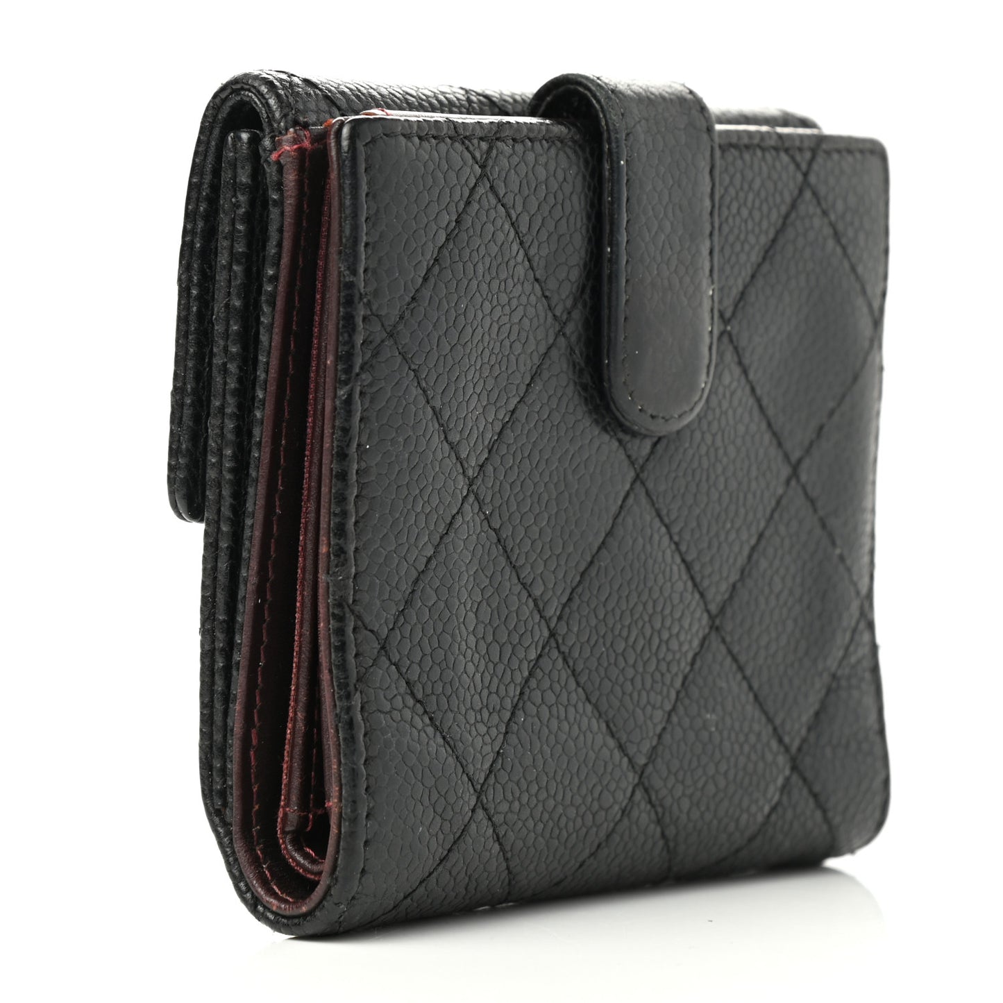 Caviar Quilted Compact French Flap Wallet Black
