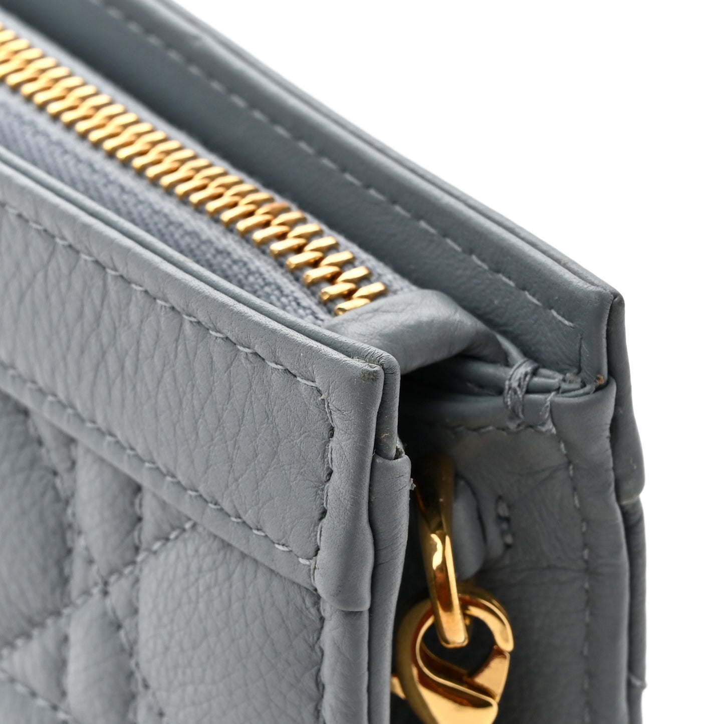 Calfskin Cannage Caro Zipped Pouch With Chain Cloud Blue