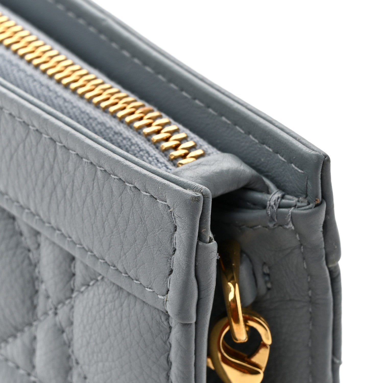Christian Dior Calfskin Cannage Caro Zipped Pouch With Chain Cloud Blue 12 of 13