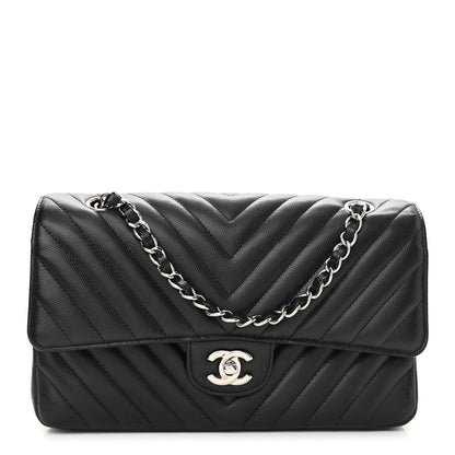 Chanel Caviar Chevron Quilted Medium Double Flap Black 1 of 11