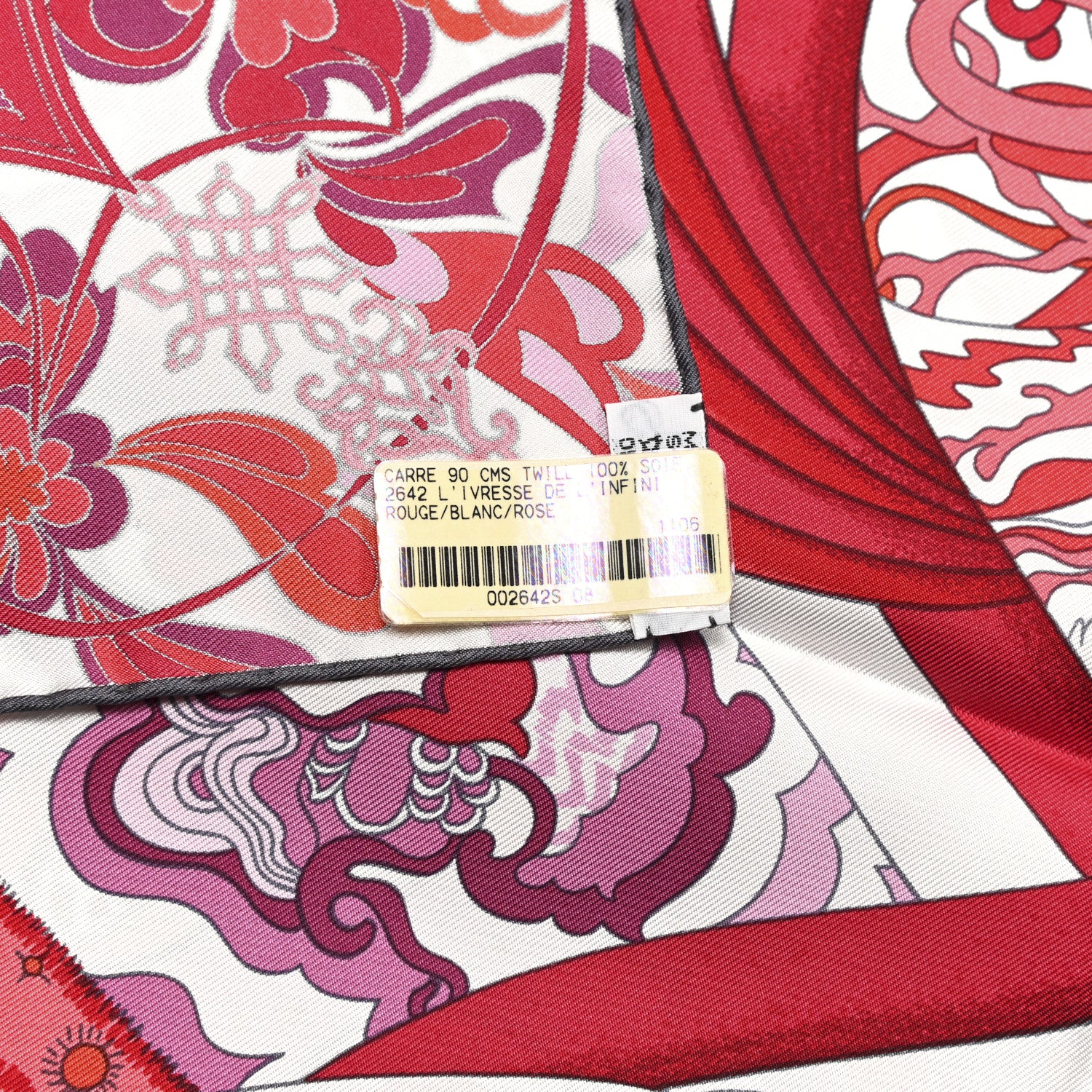 Hermes Silk L’ivresse de L’infini Scarf 90 Rouge White Rose 5 of 5
