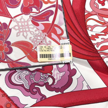 Hermes Silk L’ivresse de L’infini Scarf 90 Rouge White Rose 5 of 5