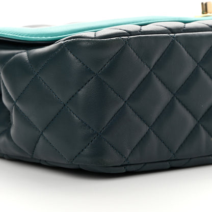 Chanel Lambskin Quilted Bi-Color Flap Navy Turquoise 9 of 16