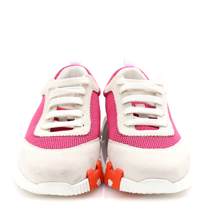 Hermes Air Mesh Suede Goatskin Bouncing Sneakers 38.5 Rose Multicolor 3 of 10