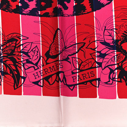 Hermes Silk Jungle Love Rainbow Scarf 90 Rose Vif Encre Rouge 2 of 5