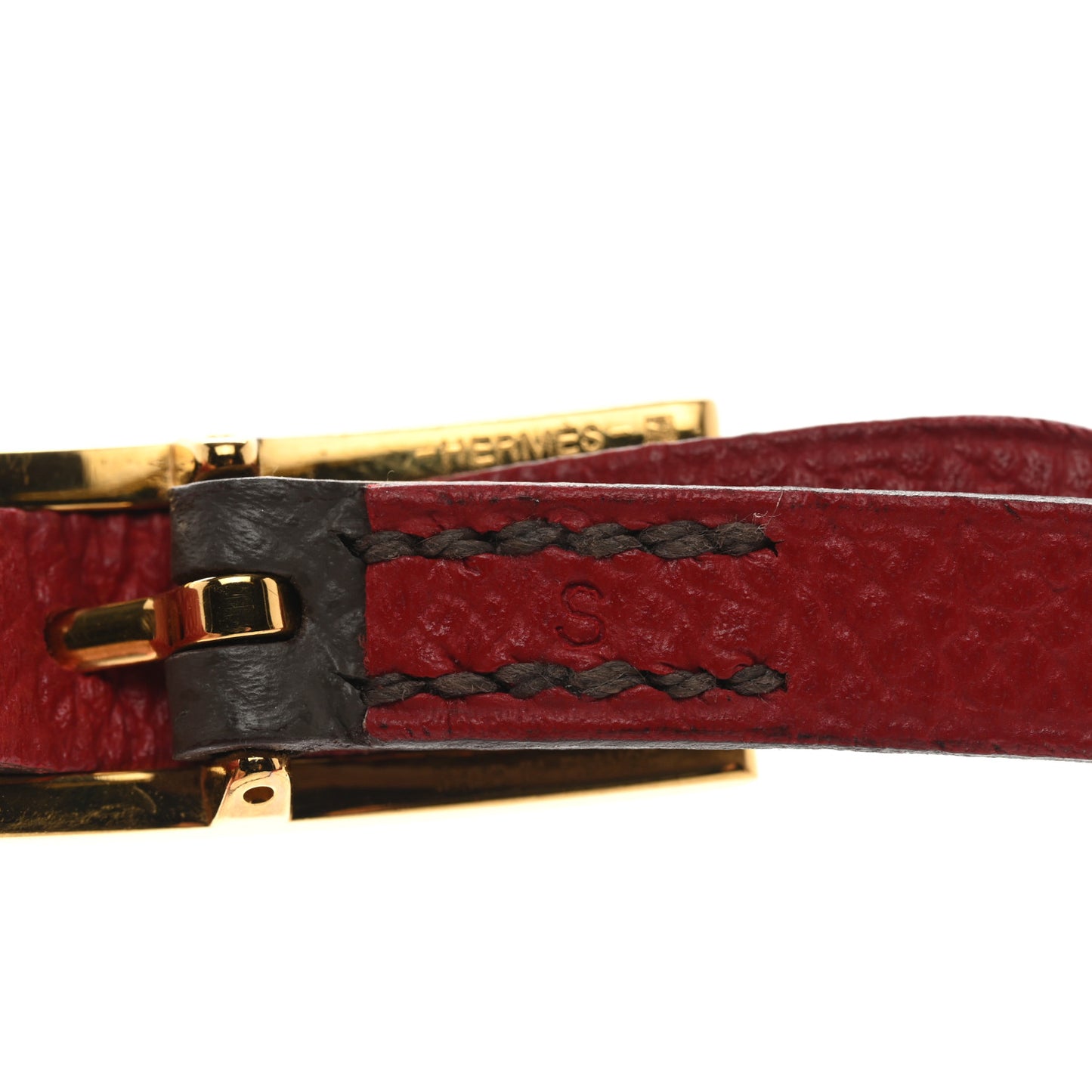 Epsom Reversible Double Tour Bracelet M Etain Rouge Casaque