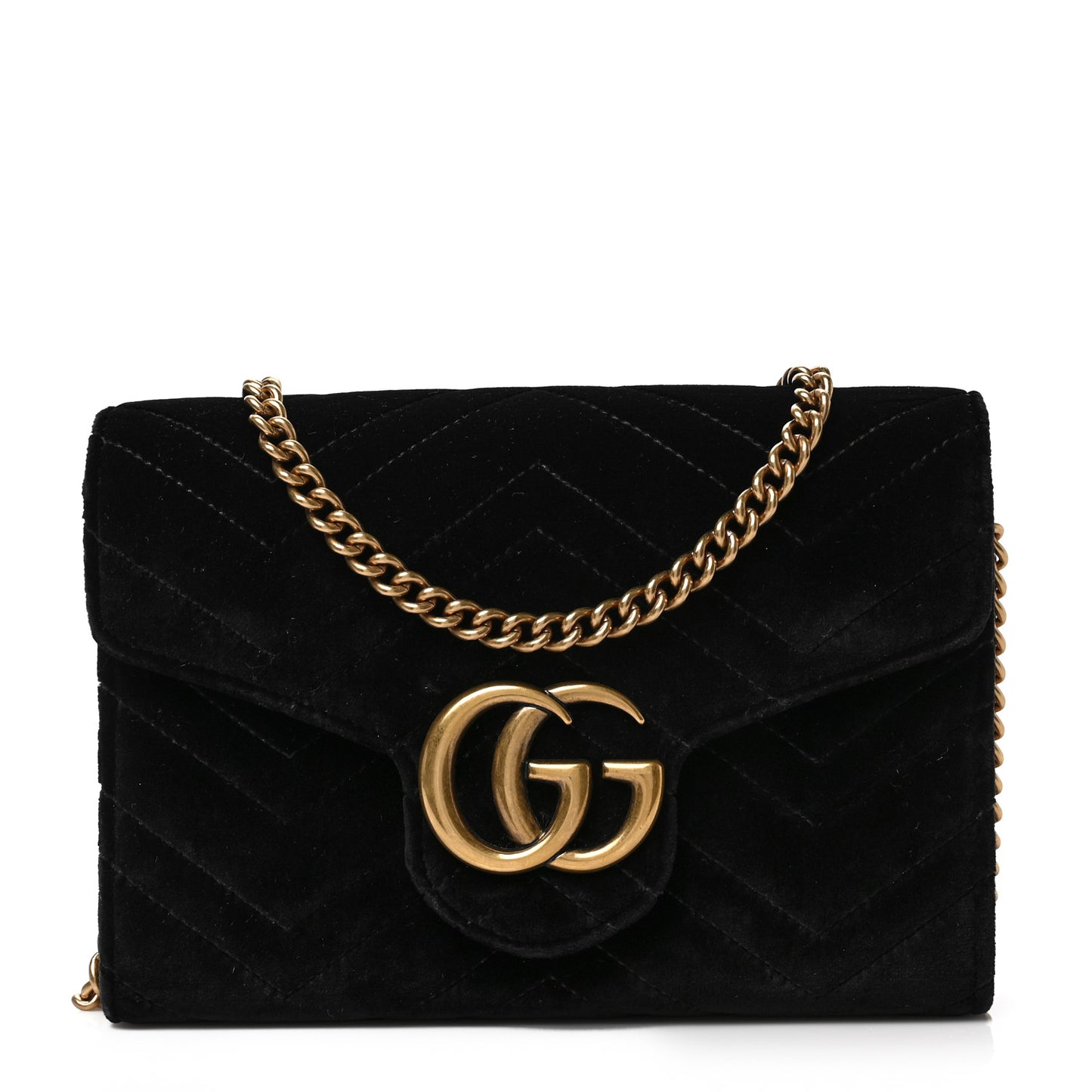 Velvet Matelasse GG Marmont Chain Wallet Black