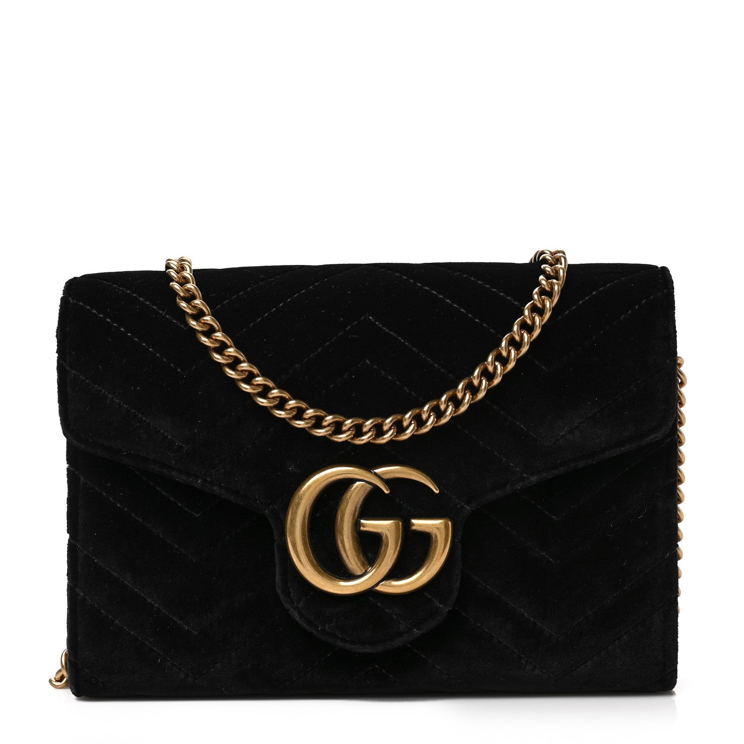Gucci Velvet Matelasse GG Marmont Chain Wallet Black 1 of 7
