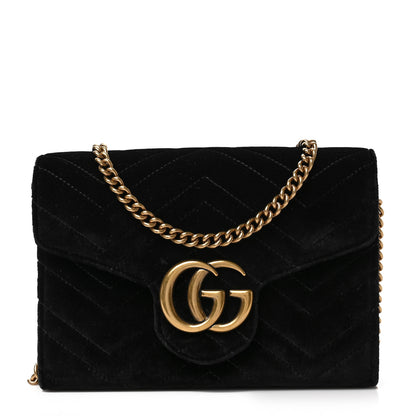 Gucci Velvet Matelasse GG Marmont Chain Wallet Black 1 of 7