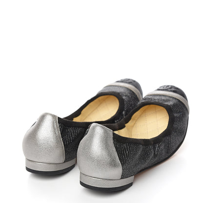 Chanel Metallic CC Elastic Cap Toe Ballerina Flats 36.5 Black Silver 4 of 8