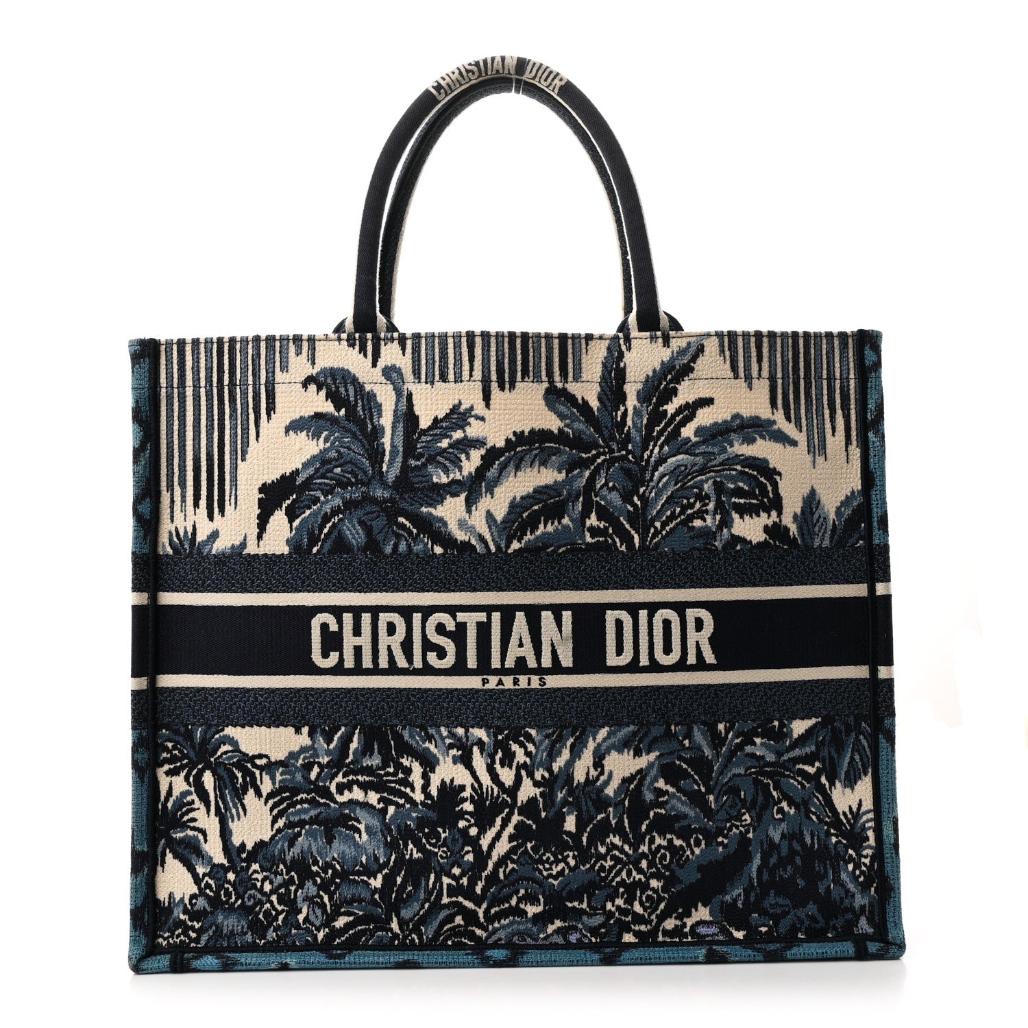 Christian Dior Canvas Embroidered Large Palm Tree Toile De Jouy Book Tote Blue Multicolor 1 of 11